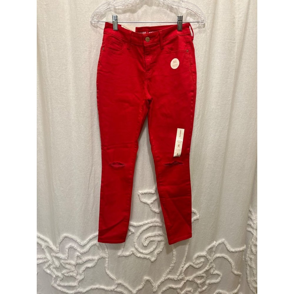 Old Navy Red Skinny Jeans with Knee Distress